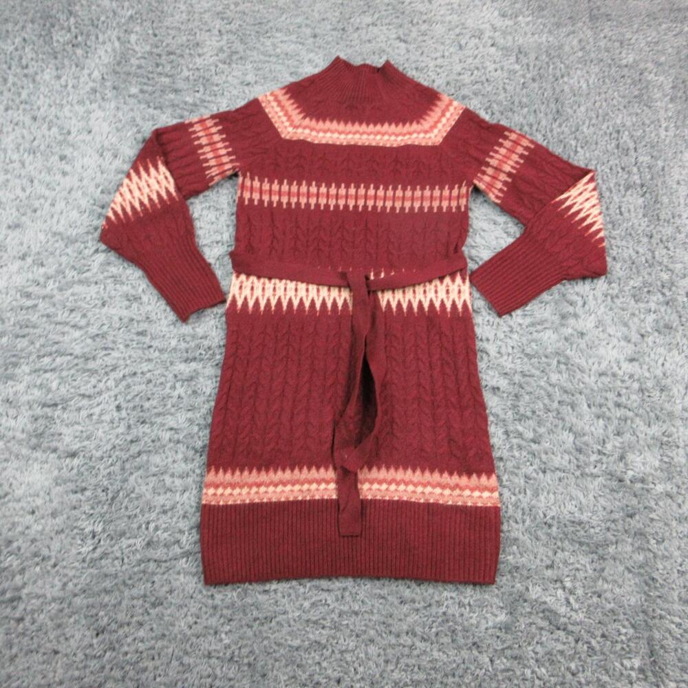 Lucky Brand Sweater Dress Womens S Red Fair Isle Knee Length Belted NWT